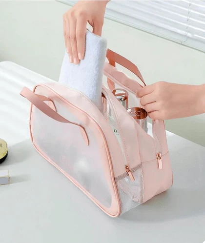 واش بگ مسافرتی ذوزنقه ای سایز متوسط رنگ صورتی