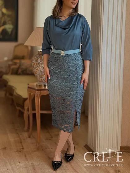 پیراهن ساتن دامن گیپور