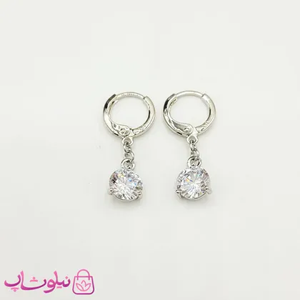 گوشواره آویز ژوپینگ تک نگین نقره ای