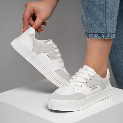 کفش و کتانی زنانه و دخترانه مدل فشیون FASHION رنگ سفید طوسی