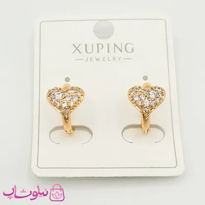 گوشواره حلقه‌ای کوچک ژوپینگ قلبی نگین‌دار