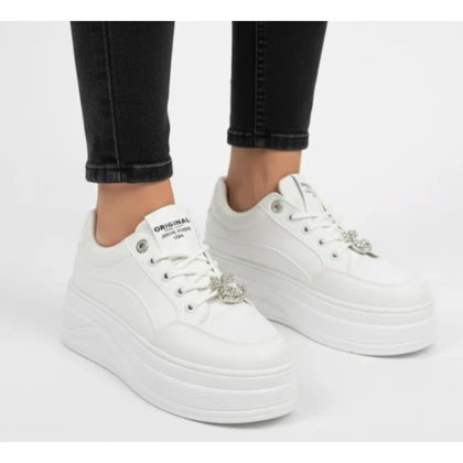 کفش ونس لژدار سفید جلو نگینی