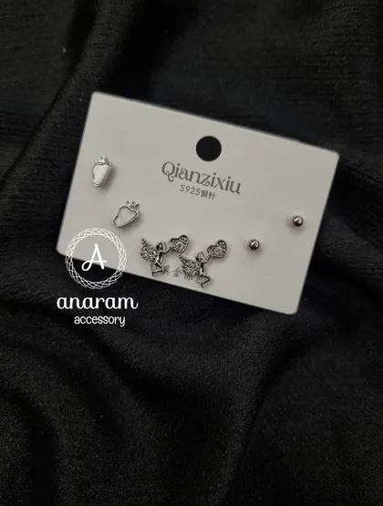 پک گوشواره دخترانه فرشته بالدار نماد عشق و علاقه با آبکاری میخ نقره 925