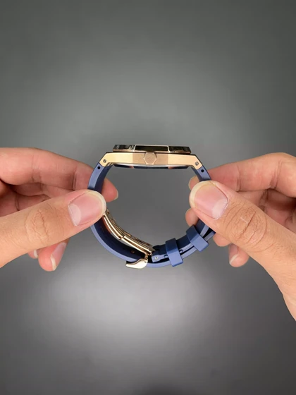 ساعت مچی اودمار پیگه باتری قاب رزگلد صفحه آبی Audemars Piguet