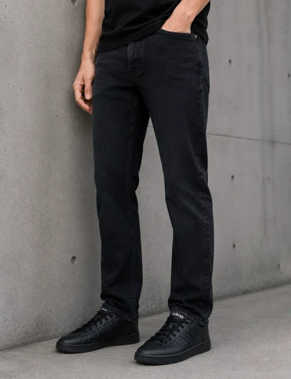 شلوار راسته رگولار مردانه ذغالی سیر پارچه جین پنبه کش درجه یک کد 68