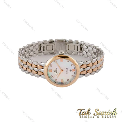 ساعت امگا دویل زنانه دورنگ رزگلد صفحه سفید صدفی Omega-5202-L