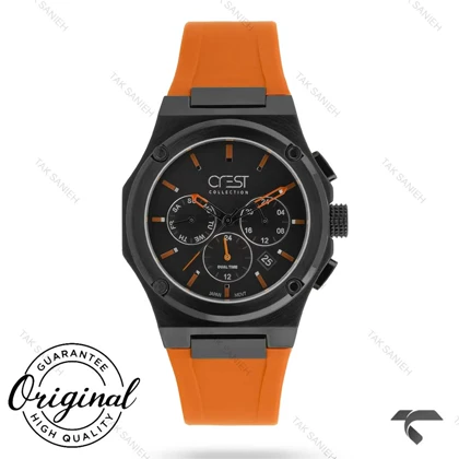 ساعت کرست مردانه 6351-2 صفحه مشکی بند نارنجی Crest-11051-G