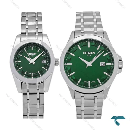 ساعت ست سیتیزن VIP نقره ای صفحه سبز Citizen-7039-S