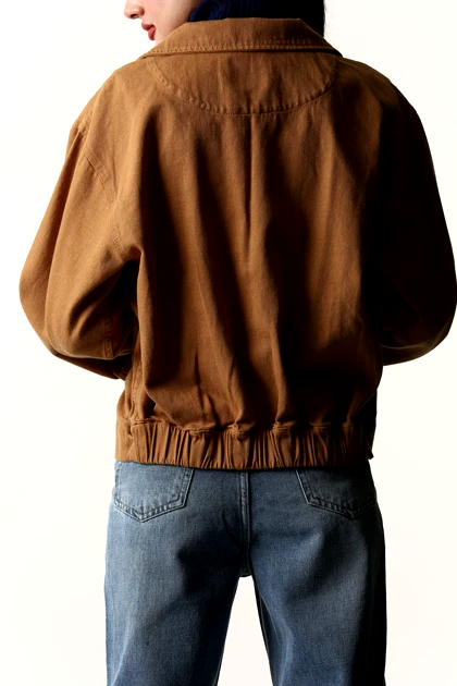 کت کراپ یقه انگلیسی کتان زنانه