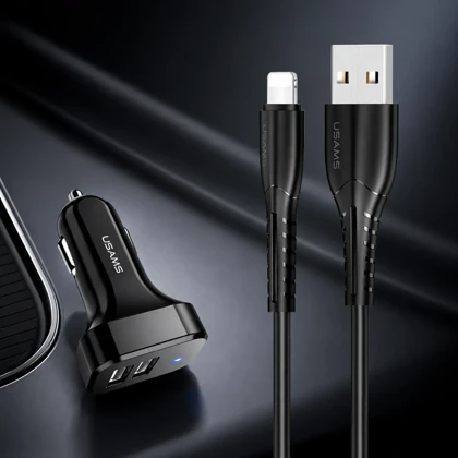 شارژر فندکی یوسامز USAMS مدل NTU35LC13TZ توان 10.5 وات با کابل لایتنینگ