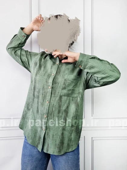 شومیز مانتویی گازوئیلی جیب‌دار
