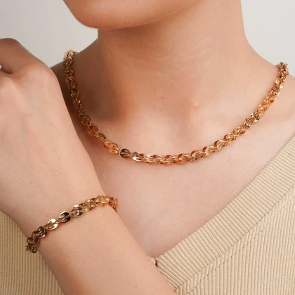 نیمست زیبای ژوپینگ شامل گردنبند و دستبند رنگ طلایی