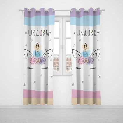 پرده پانچی اتاق کودک برند مینوریا کیدز طرح یونی کورن کد p-428