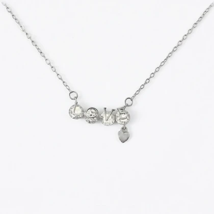 گردنبند نقره 925 اصل طرح نگین و لاو با آویز قلبی