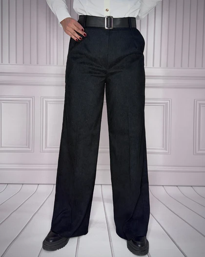 خرید شلوار بگ مخمل کبریتی مشکی زنانه سایز بندی 40 تا 48 قد 107 Women's Black Corduroy Baggy Pants کد 914105