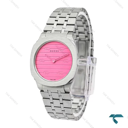 ساعت گوجی 25H زنانه سیلور صفحه صورتی Gucci-6032-L