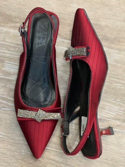 کفش مجلسی ساتن خطی یراق پاپیون نگینی