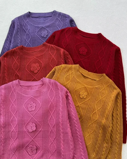 پلیور بافت گل برجسته لوزی کد 5438