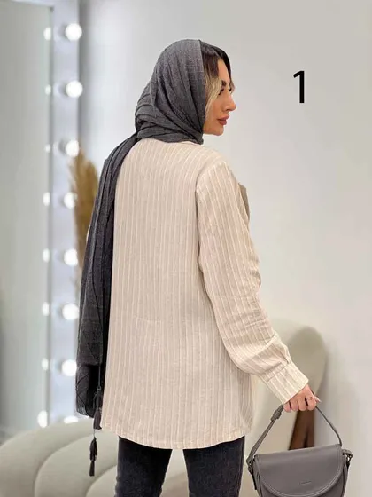 مانتو لینن نچرال یقه نامتقارن دو دکمه