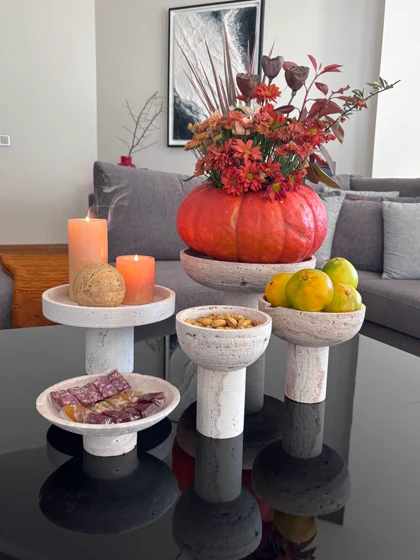 ظرف میخوره خوری قطر30 سانتی سنگ تراورتن کرم