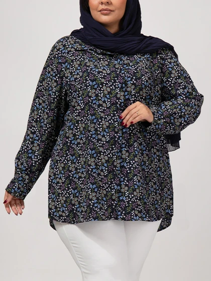 تونیک زنانه سایز بزرگ کرپ طرحدار آستین بلند 50103