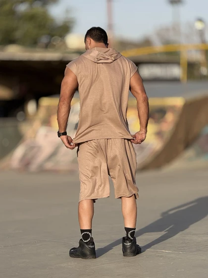 ست هودی و شلوارک نیم زیپ NIKE کرم