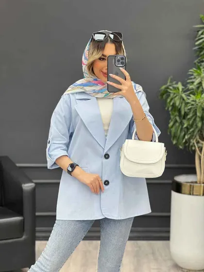 مانتو لینن دو دکمه جیب نما