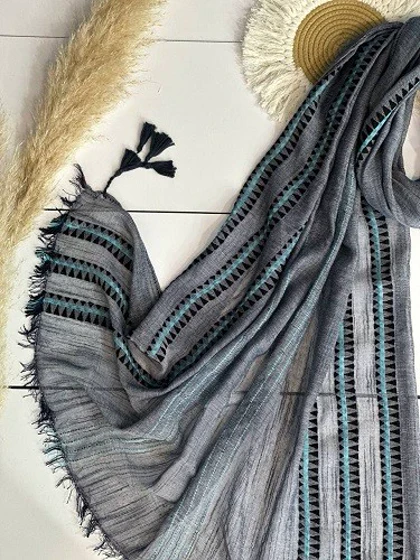 0073_شال لینن هندسی