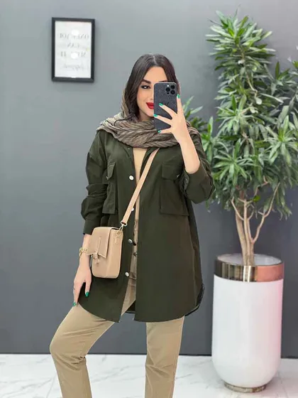 مانتو لینن دکمه فلزی جیب پاکتی