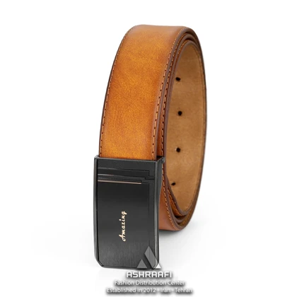 کمربند مردانه عسلی Leather Belt BL66