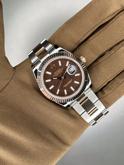 ساعت مچی رولکس دیت جاست سوئیسی بند اویستر سیلوررزگلد صفحه چاکلت Rolex Datejust