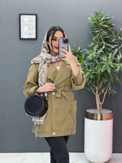 مانتو لینن آستین پیله دکمه چوبی