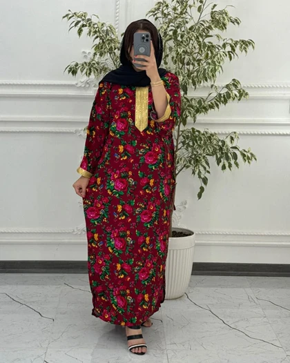 پیراهن سنتی گل‌دار نوارطلایی 6007