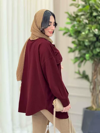 مانتو کتان جیب پاکتی برش‌دار