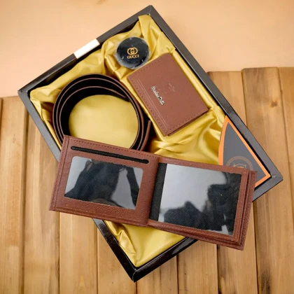 ست چهار تکه کیف پول کمربند و جاکارتی مردانه چرمی massimo dutti-2