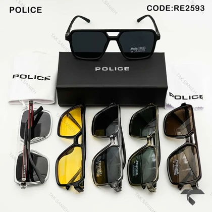 عینک آفتابی مردانه پلیس RE2593-6 دسته 360 درجه قهوه ای Police-10017-G
