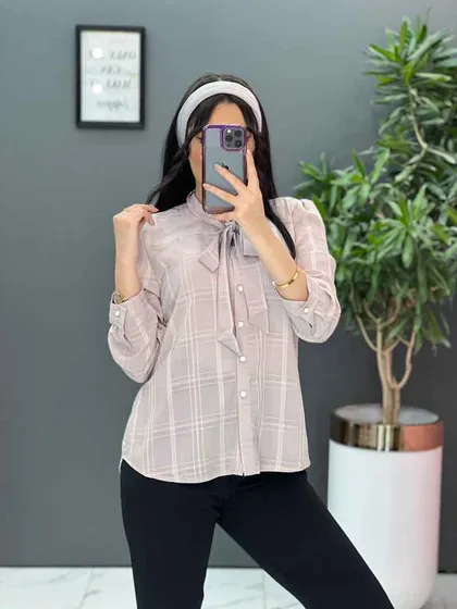 شومیز نخی یقه بند دار