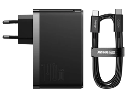 شارژر سوپر فست شارژ تایپ‌سی و یواس‌بی 140 وات بیسوس Baseus GaN5 Pro 2C+U EU CCGP100201