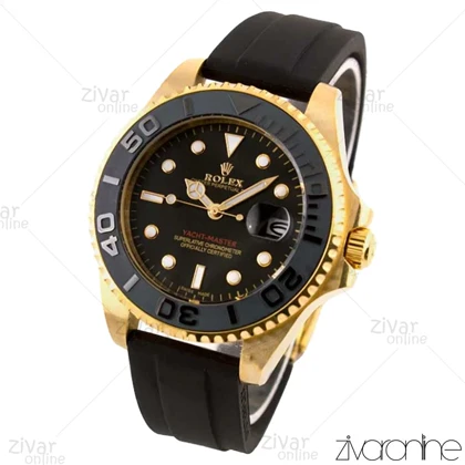 ساعت رولکس یاخ مستر مردانه طلایی مشکی بند رابر 102581
