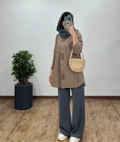 مانتو لینن دکمه مخفی پانیا (ارسال رایگان)