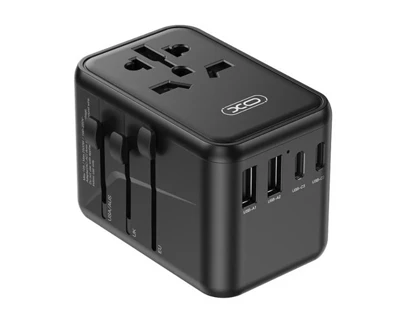 تبدیل پریز برق چندکاره و شارژر دیواری مسافرتی دو سوکت و دو یو اس بی و 3 تایپ سی ایکس او WL22