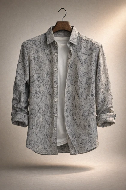 پیراهن کنفی طرح «ماربل اسکچ» طوسی فوق العاده خنک و با کیفیت کد R12