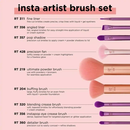 ست براش 9 تکه صورت گونه و چشم ریل تکنیک مدل Insta Artist