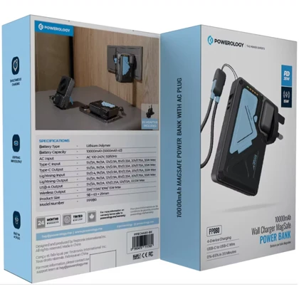 پاور بانک 10000 وایرلس و شارژر دیواری پاورولوژی Powerology PPBCHA80 برای آیفون و اندروید