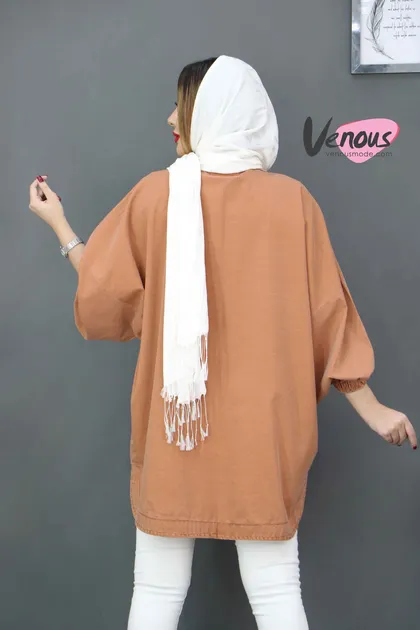 مانتو جین رنگی جیب چاپی
