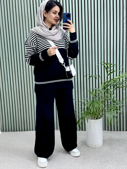 ست مانتو شلوار بافت نیکی