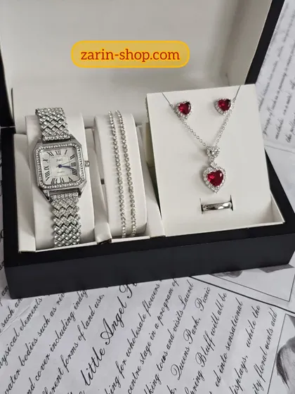 ست زنانه ساعت نگینی و نیمست استیل