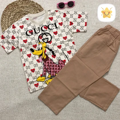ست تیشرت پنبه و شلوار لینن GUCCI دخترانه 8 تا 12 سال