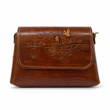 کیف دوشی زنانه چرم طبیعی مدل برگ و گنجشک کد 207596