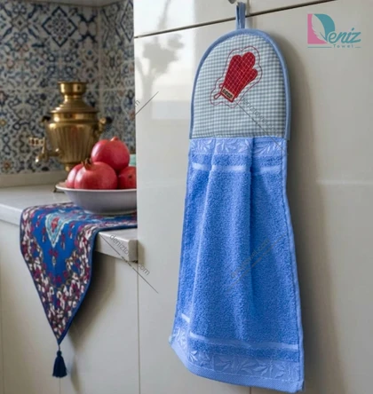 آویز حوله ای آشپزخانه طرح دستکش رنگ آبی روشن